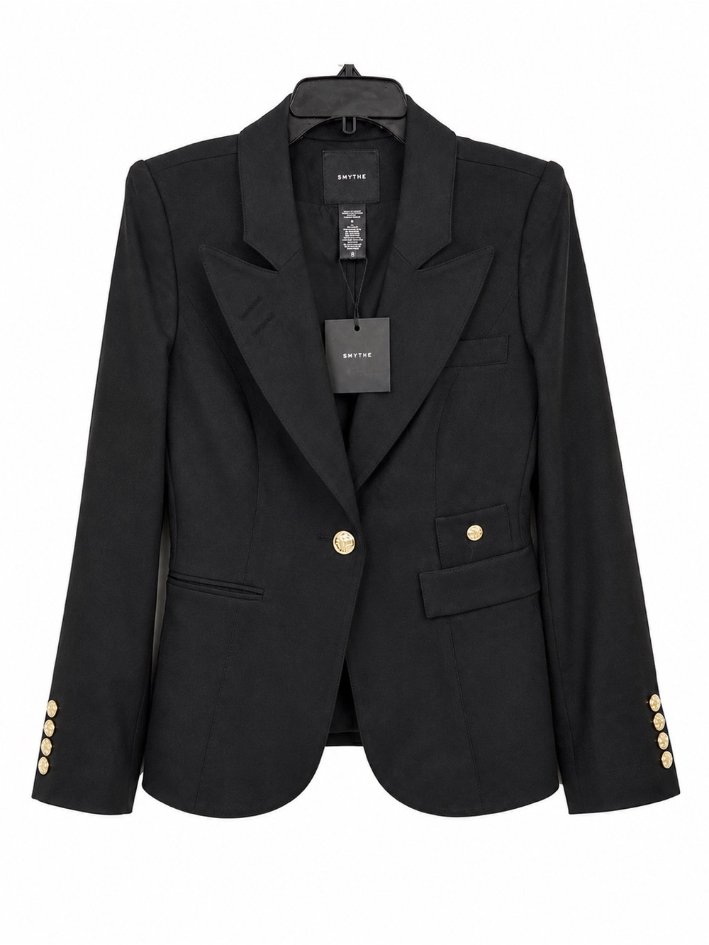 Smythe Duchess Blazer Women Size 8 Black NWT Gold Crest Button Cut-Out Back - Picture 3 of 10